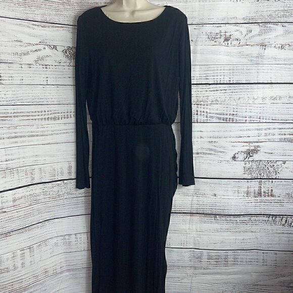 Adelyn Rae Dress Womens size Large Modest Ruched sides Midi Witchy Black Modal - Picture 3 of 8